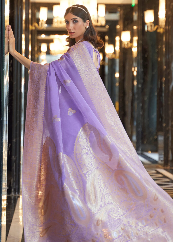 Lilac Purple Woven Linen Saree