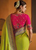 Lime Green Woven Paithani Silk Saree