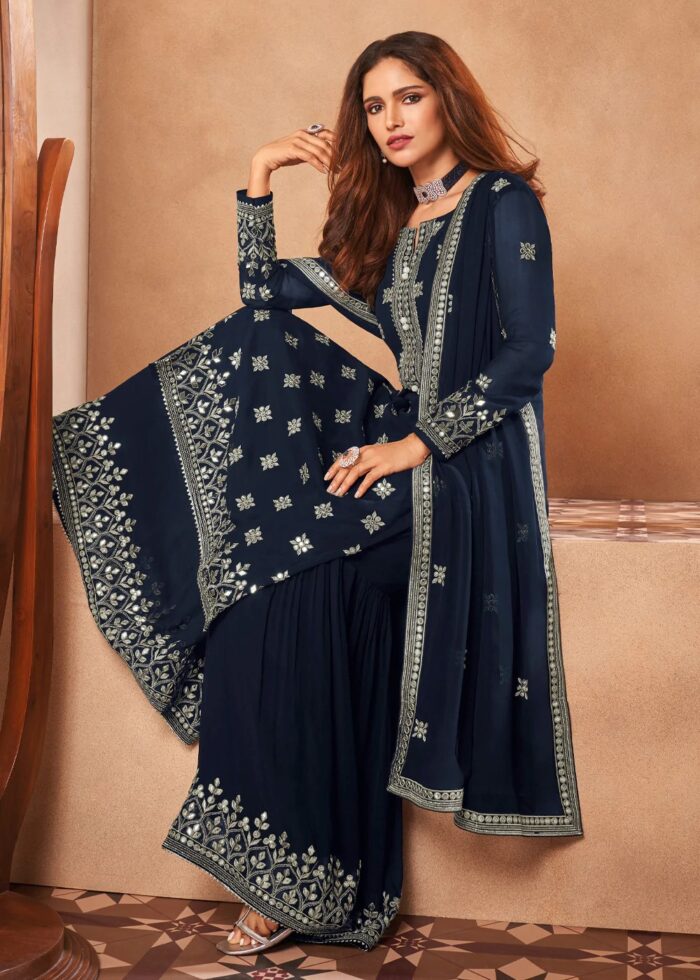 Blue Georgette Sharara Suit