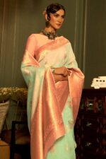 Mint Green Banarasi Linen Saree