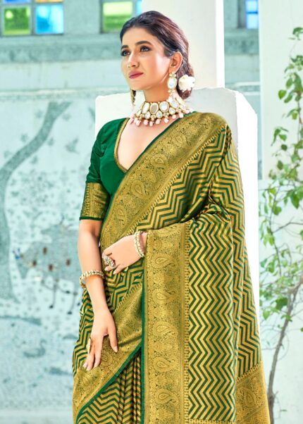 Pearl Green Woven Kanjivaram Silk Saree