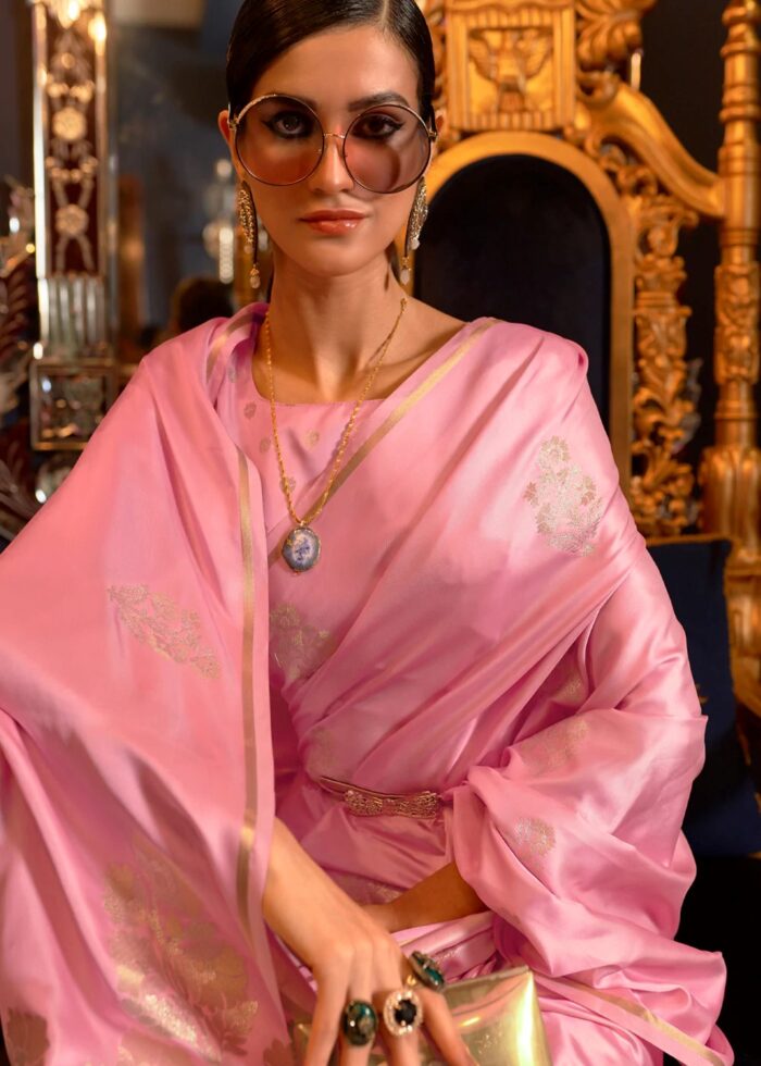 Pink Banarasi Satin Silk Saree