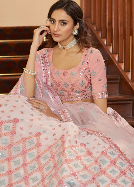 Pink White Lehenga Choli