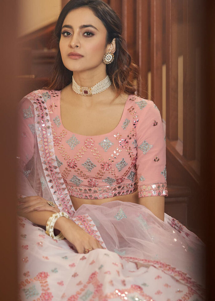 Pink White Lehenga Choli