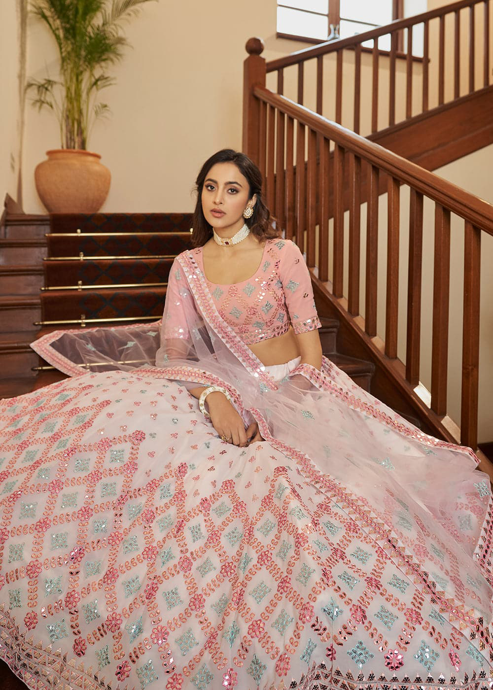 Pink White Lehenga Choli