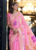 Pink Woven Linen Saree