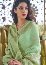 Pista Green Woven Linen Silk Saree