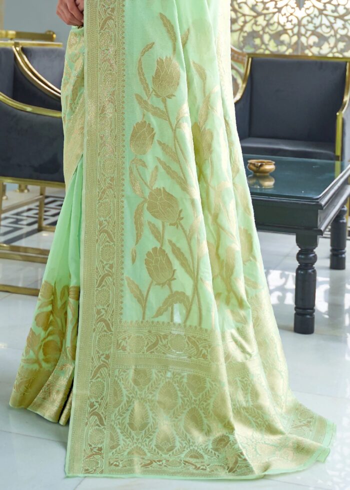 Pista Green Woven Linen Silk Saree