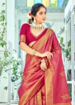 Raspberry Red Woven Kanjivaram Silk Saree