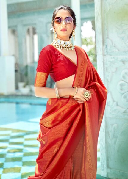 Red Woven Kanjivaram Silk Saree