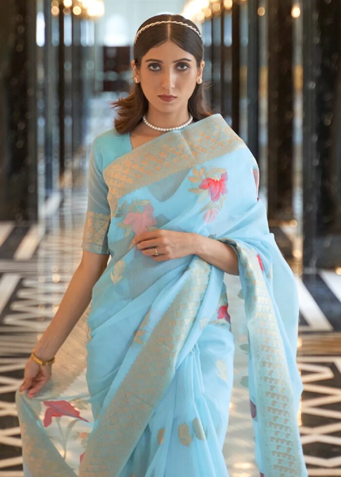 Sky Blue Linen Saree