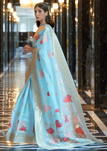 Sky Blue Linen Saree