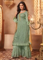 Turquoise Green Georgette Sharara Suit