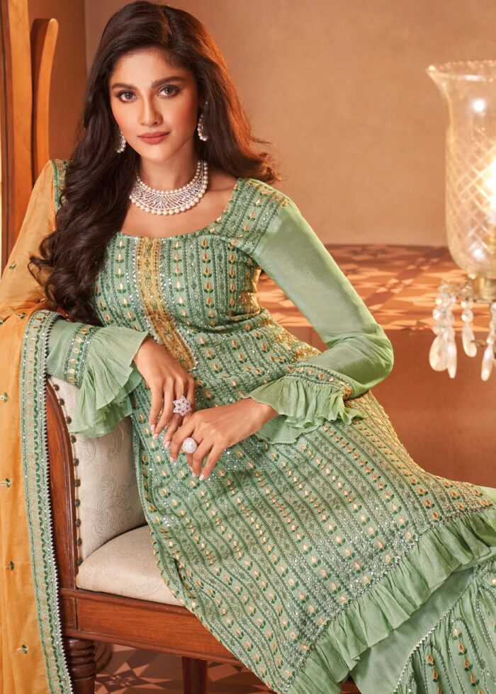 Turquoise Green Georgette Sharara Suit