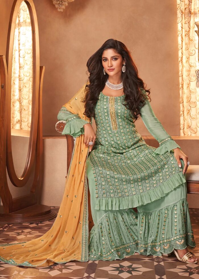 Turquoise Green Georgette Sharara Suit