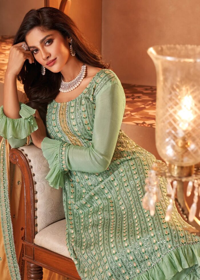 Turquoise Green Georgette Sharara Suit