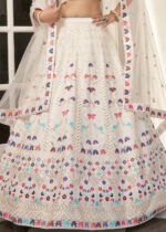 White Silk Lehenga Choli with Embroidery