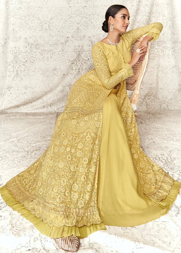 Yellow Embroidered Designer Skirt Top Set