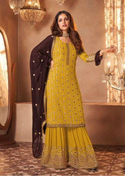 Yellow Georgette Sharara Suit