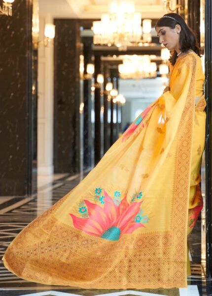 Yellow Woven Linen Saree