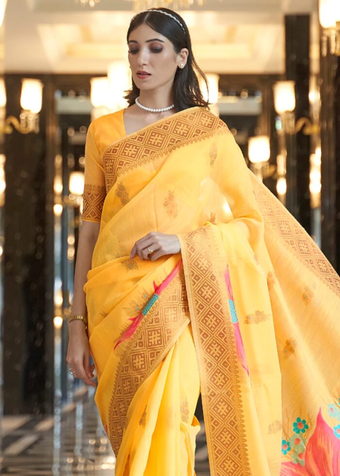 Yellow Woven Linen Saree