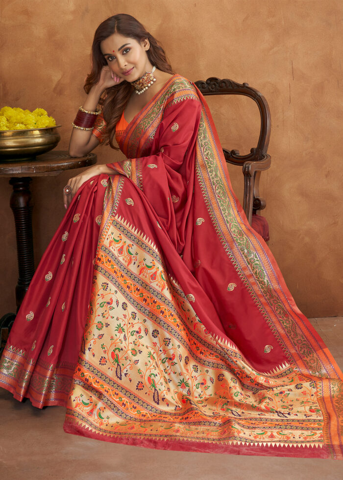 Auburn Maroon Banarasi Saree