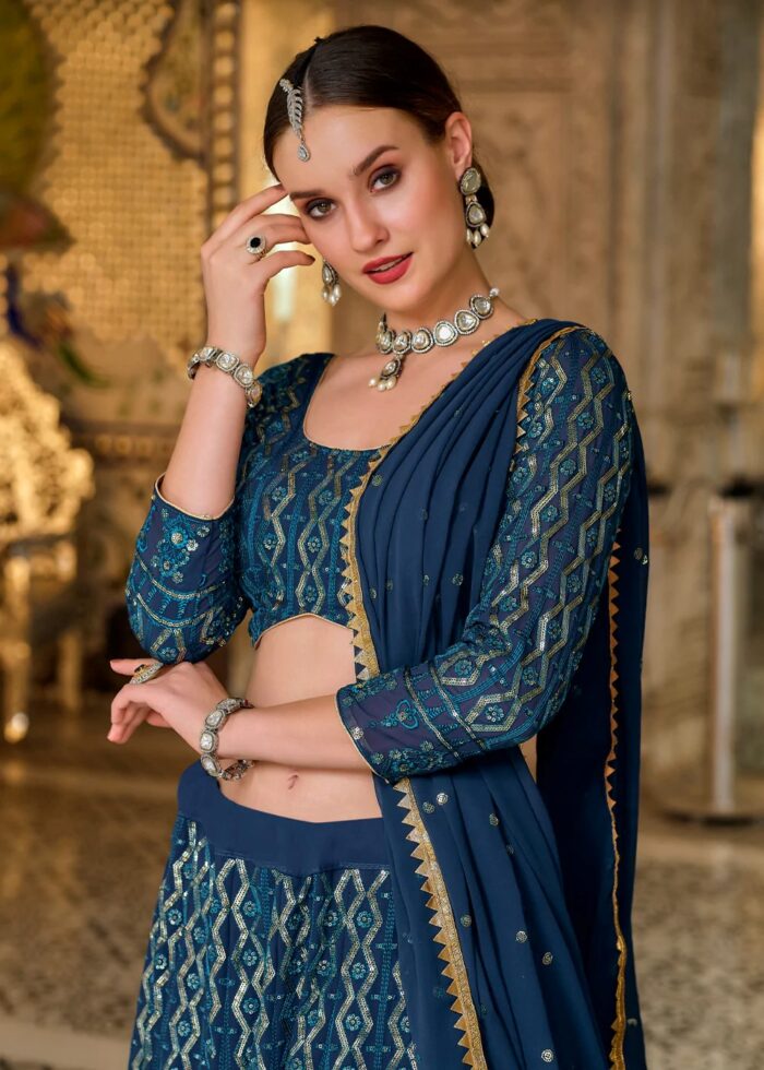 Blue Sequins Embroidery Lehenga