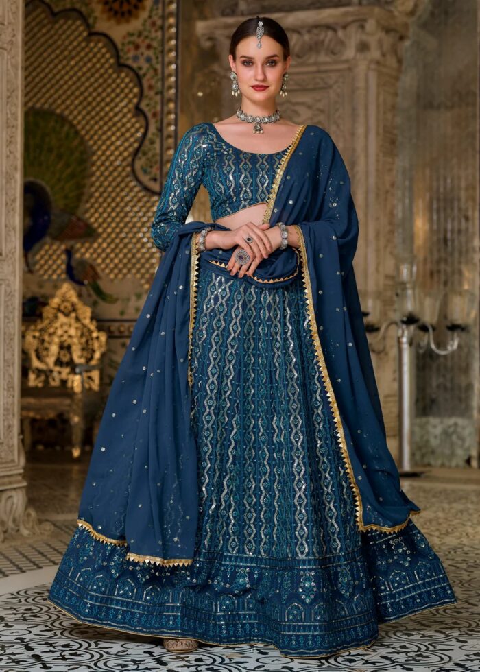 Blue Sequins Embroidery Lehenga