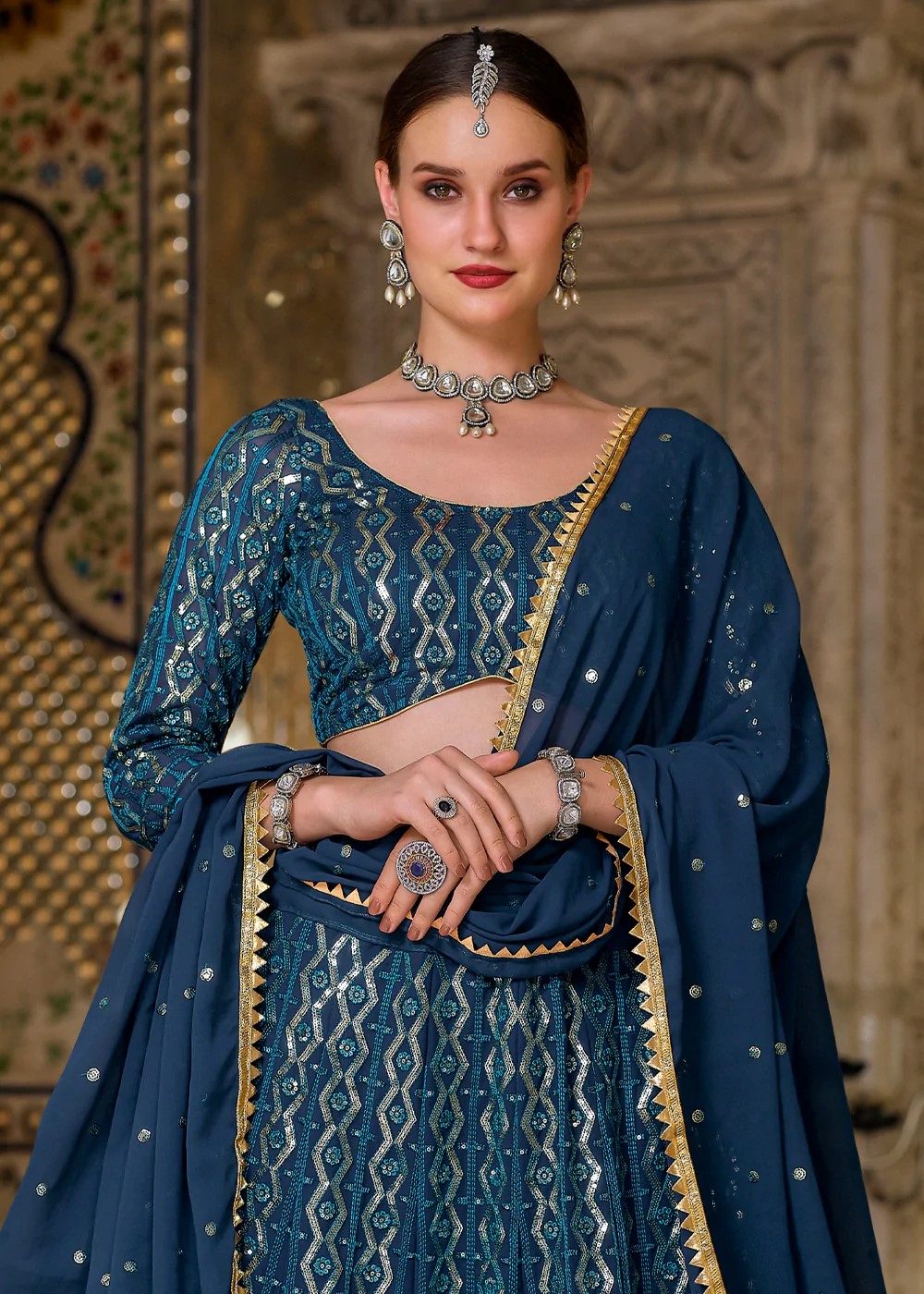 Blue Sequins Embroidery Lehenga