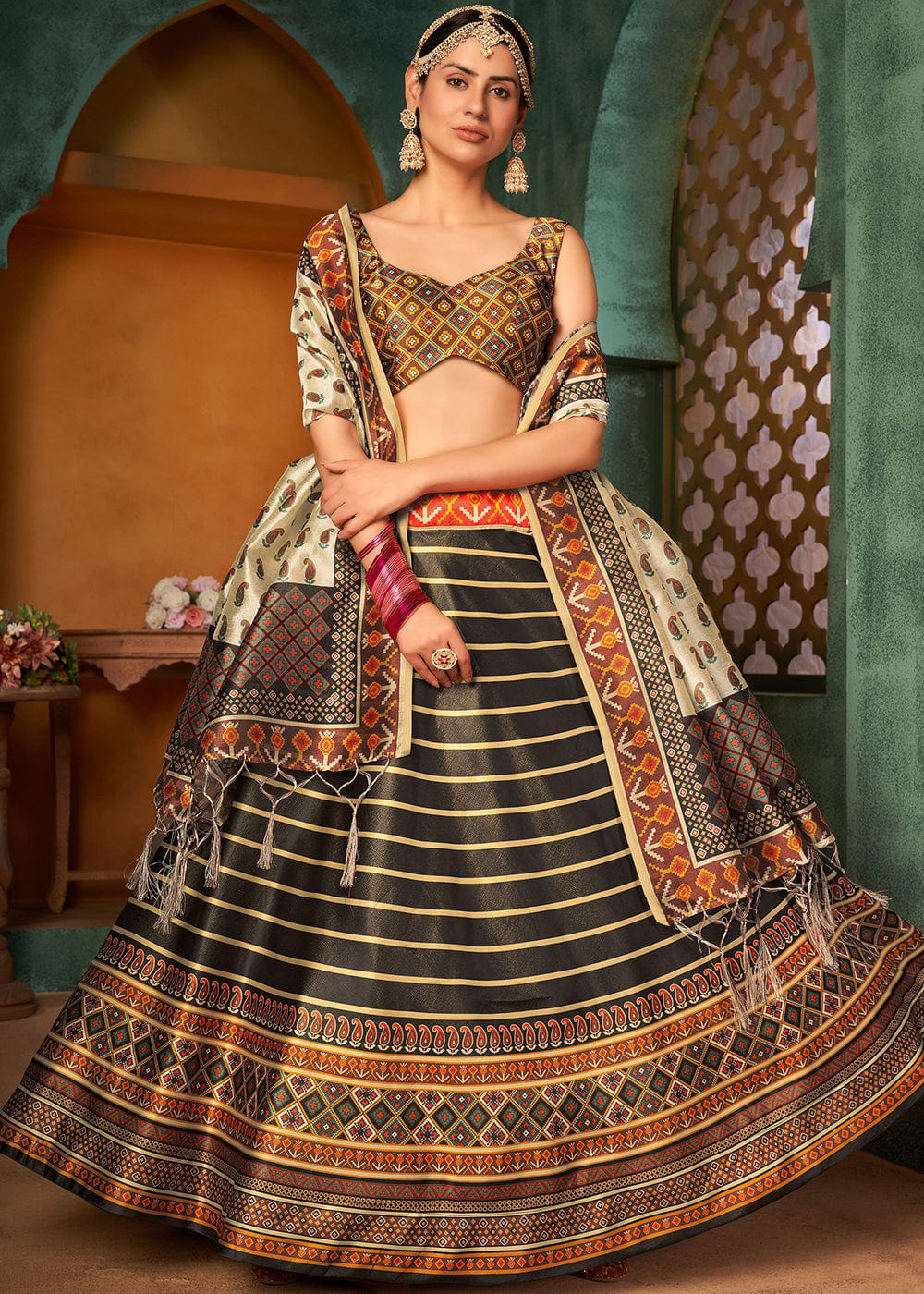 Brown Silk Lehenga Choli