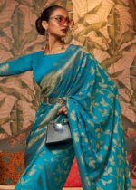 Cyan Blue Banarasi Silk Saree