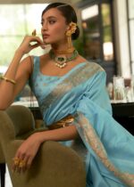 Daisy Blue Tussar Silk Saree