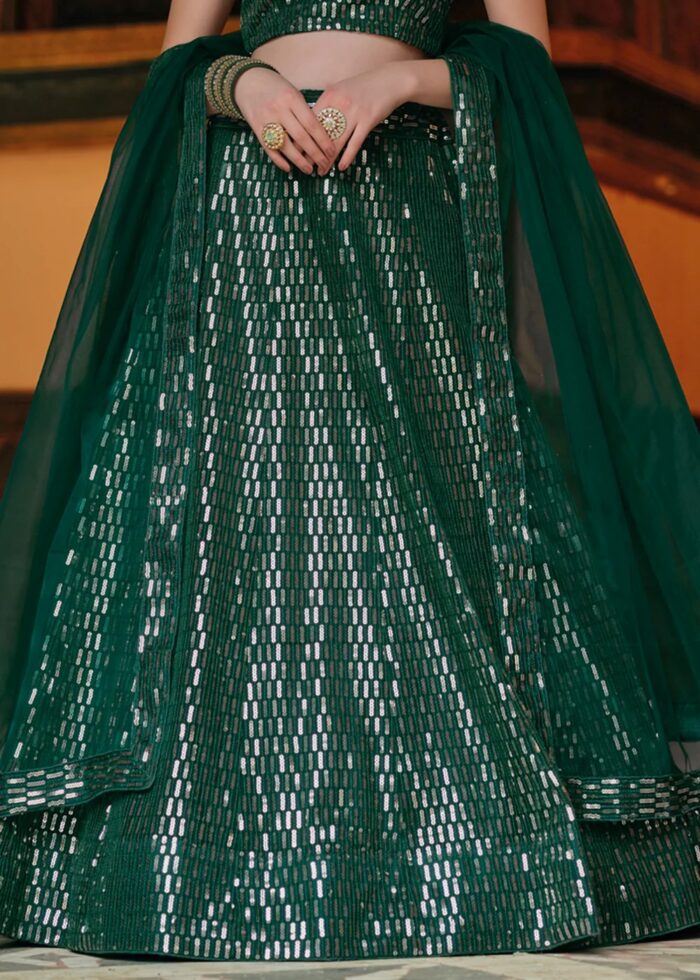 Dark Green Sequins Lehenga