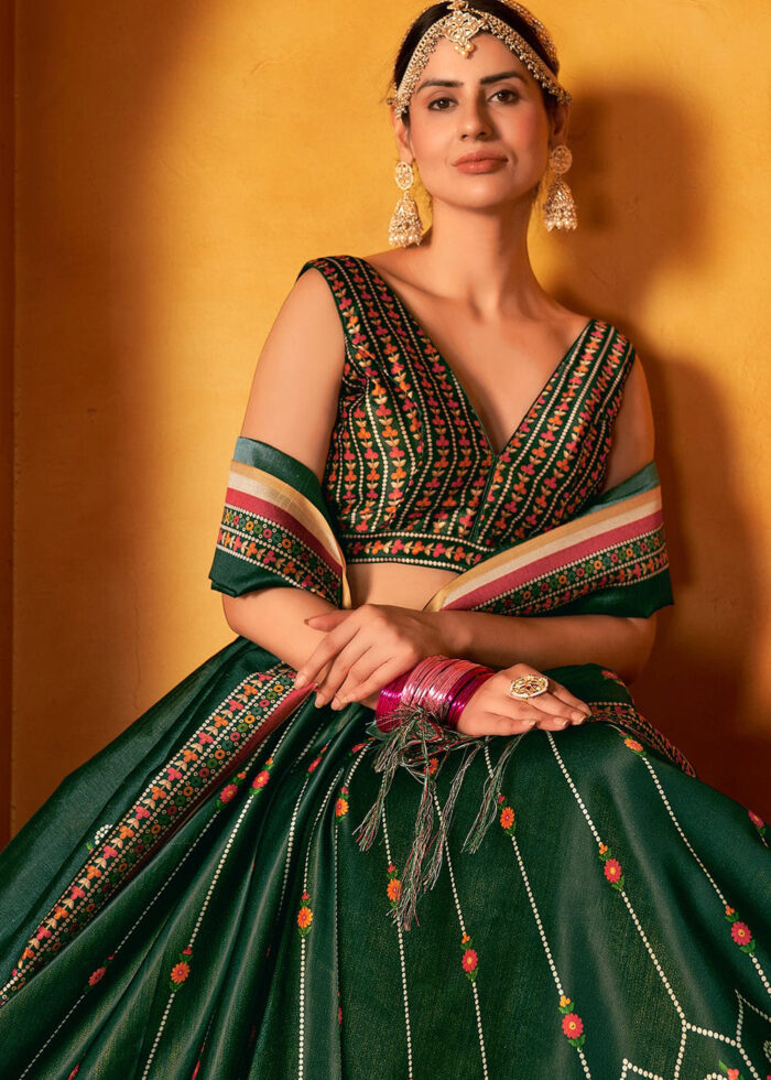 Dark Green Silk Lehenga Choli