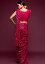 Dark Pink Georgette Sequins Saree