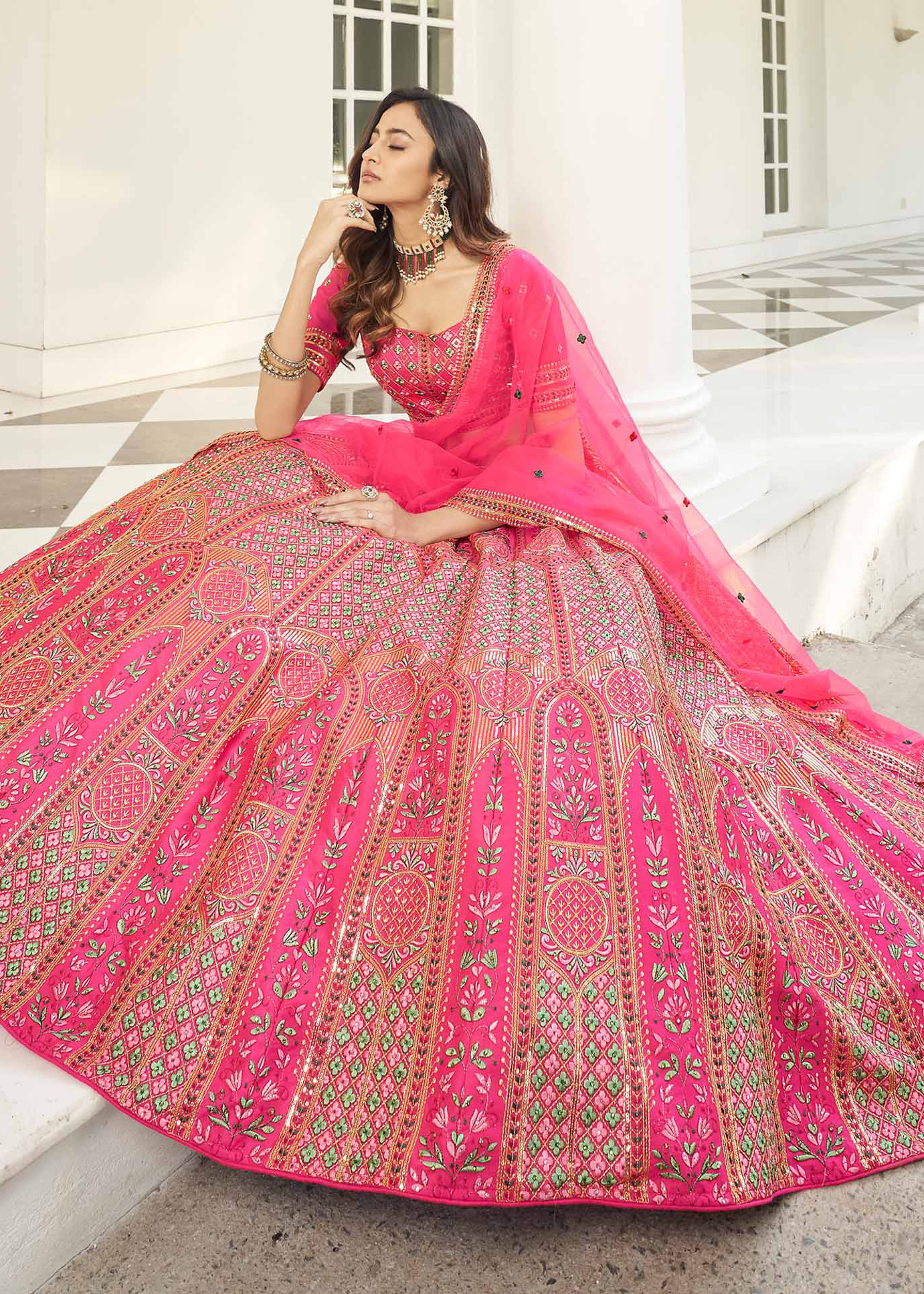 Deep Pink Silk Lehenga Choli