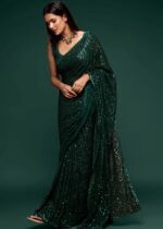 Emerald Green Georgette Sequins Saree