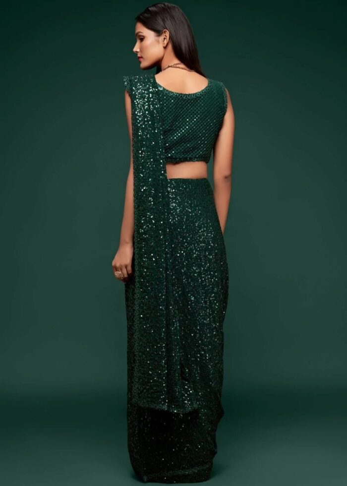 Emerald Green Georgette Sequins Saree