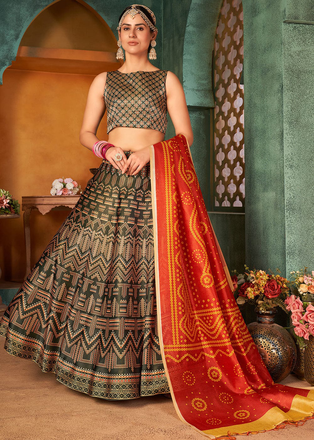 Fern Green Silk Lehenga Choli