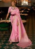 Flamingo Pink Tussar Silk Saree