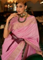 Flamingo Pink Tussar Silk Saree