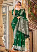 Forest Green Satin Silk Saree