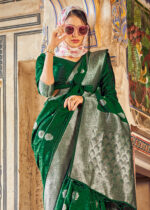 Forest Green Satin Silk Saree