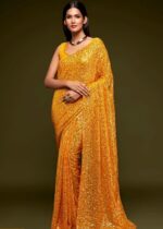 Golden Yellow Georgette Sequins Saree