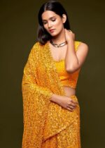 Golden Yellow Georgette Sequins Saree