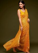 Golden Yellow Georgette Sequins Saree