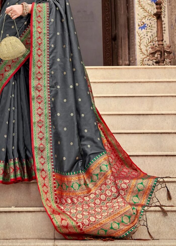 Graphite Banarasi Silk Saree