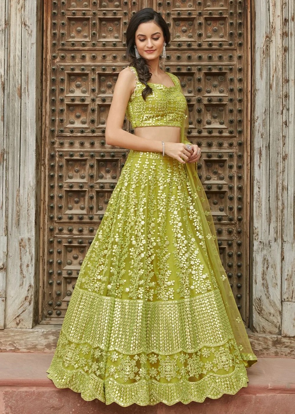 Green Embroidered Lehenga Choli