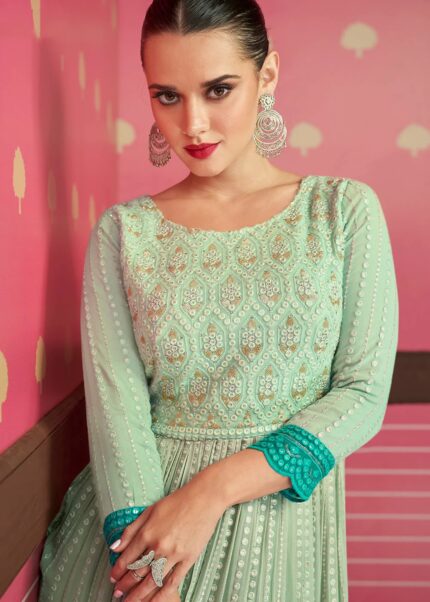 Green Embroidery Anarkali Suit