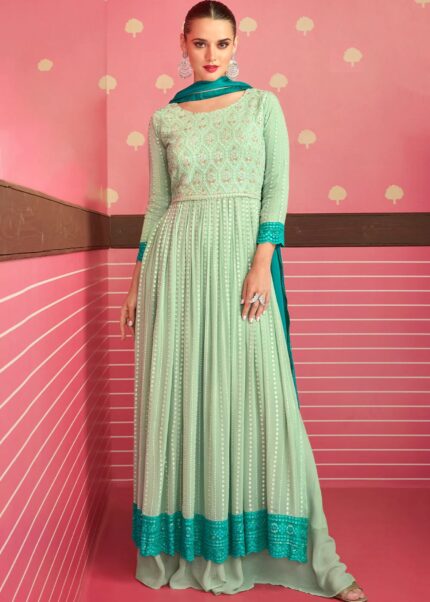 Green Embroidery Anarkali Suit